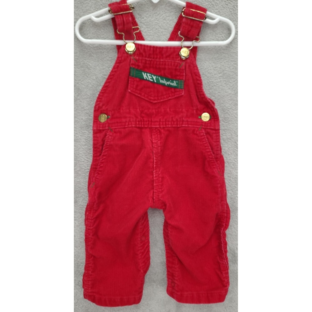 Vintage Infant‎ Key Imperial Corduroy Overalls Red Sz 12 Months Made In USA